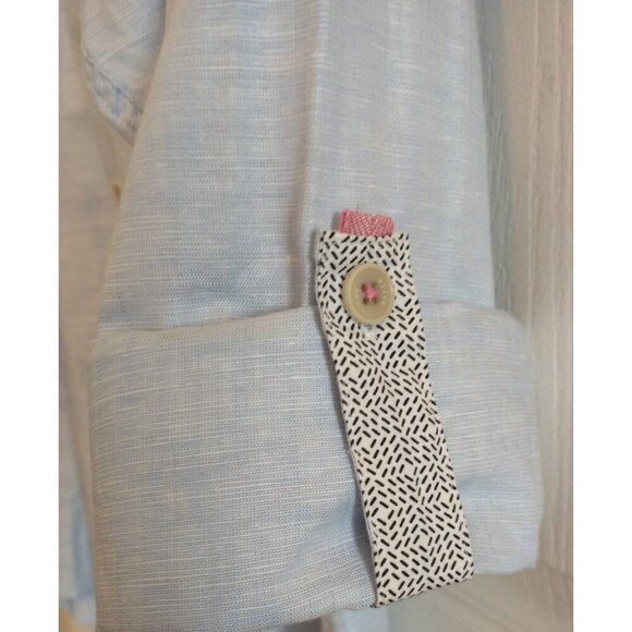 TED BAKER Mens Linen Blend Button Up Collarless Roll Tab Shirt Blue - 7 (3XL) - Picture 8 of 9